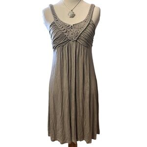 Soprano light gray tank style dress, fitted at bodice, flowy from there